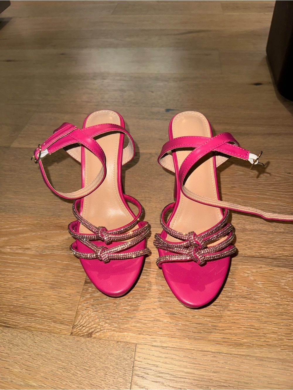 Women’s bedazzled Pink Strappy Ankle‑Wrap heels